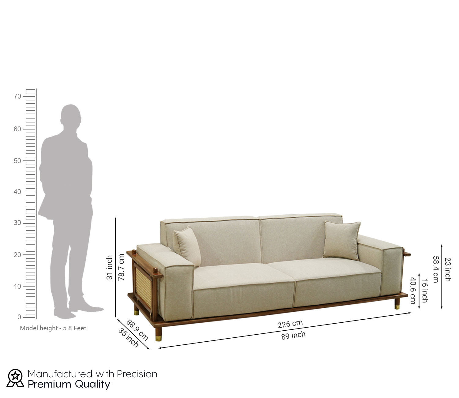 Alaya 3+1+1 Seater Ash Wood Cane Sofa