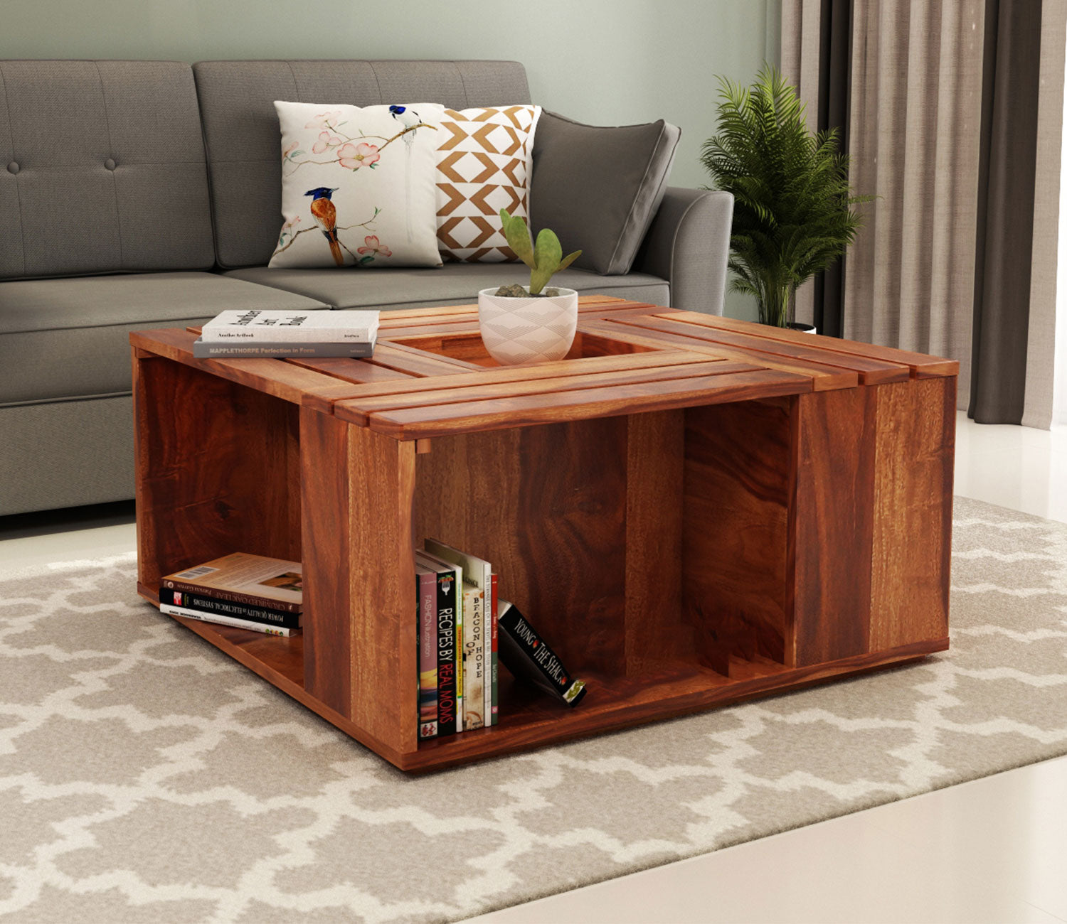 Aubrey Sheesham Wood Coffee Table with Center Storage