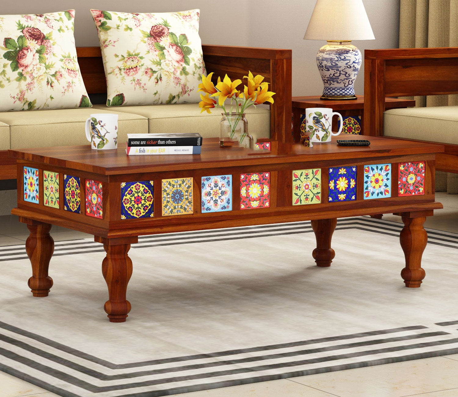 Allison Sheesham Wood Coffee Table with Ceramic Tiles
