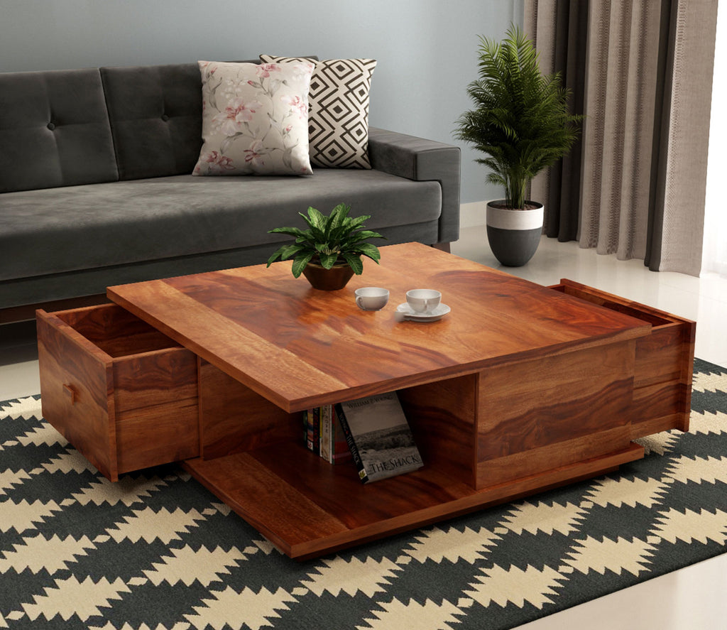 Ariana Sheesham Wood Coffee Table with Drawers & Open Storage