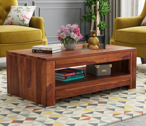 Aaliyah Sheesham Wood Coffee Table with Open Shelf Storage