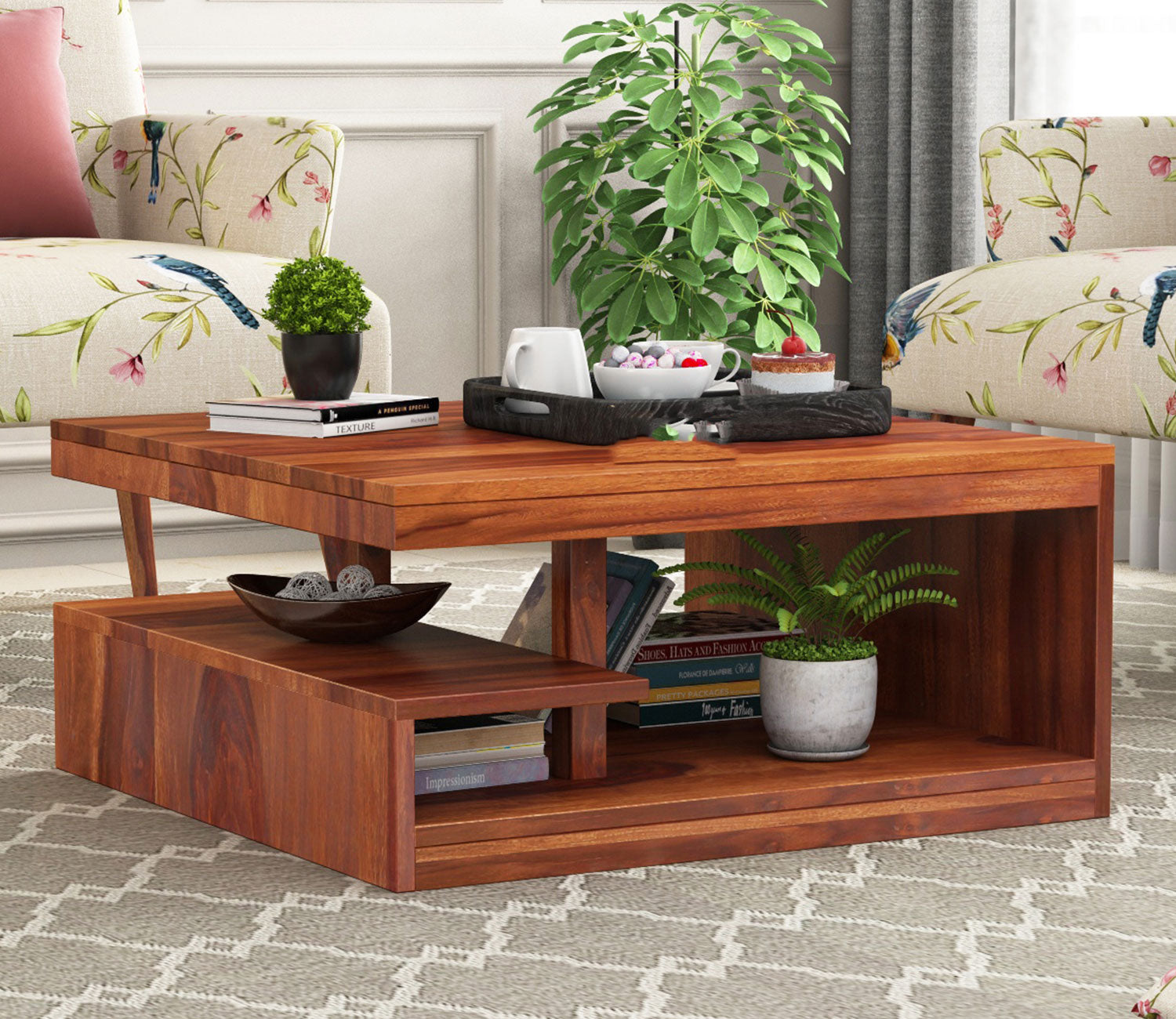 Quinn Sheesham Wood Tea Table with Storage