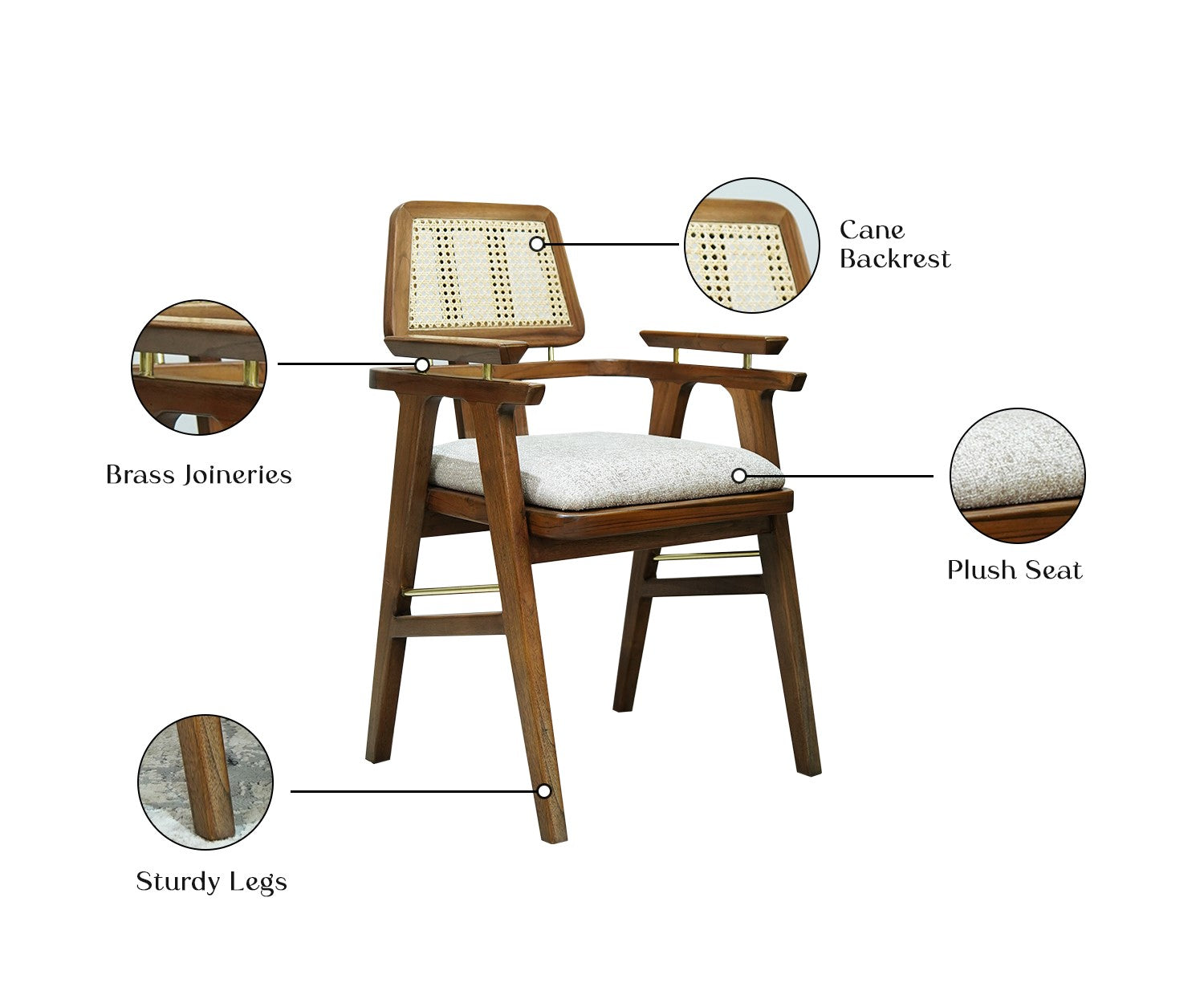 Josie Teak Wood Arm Chair with Cane - Set of 2