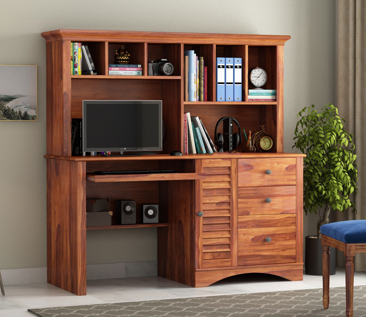 Isla Study Table with Storage Cabinet and Shelves
