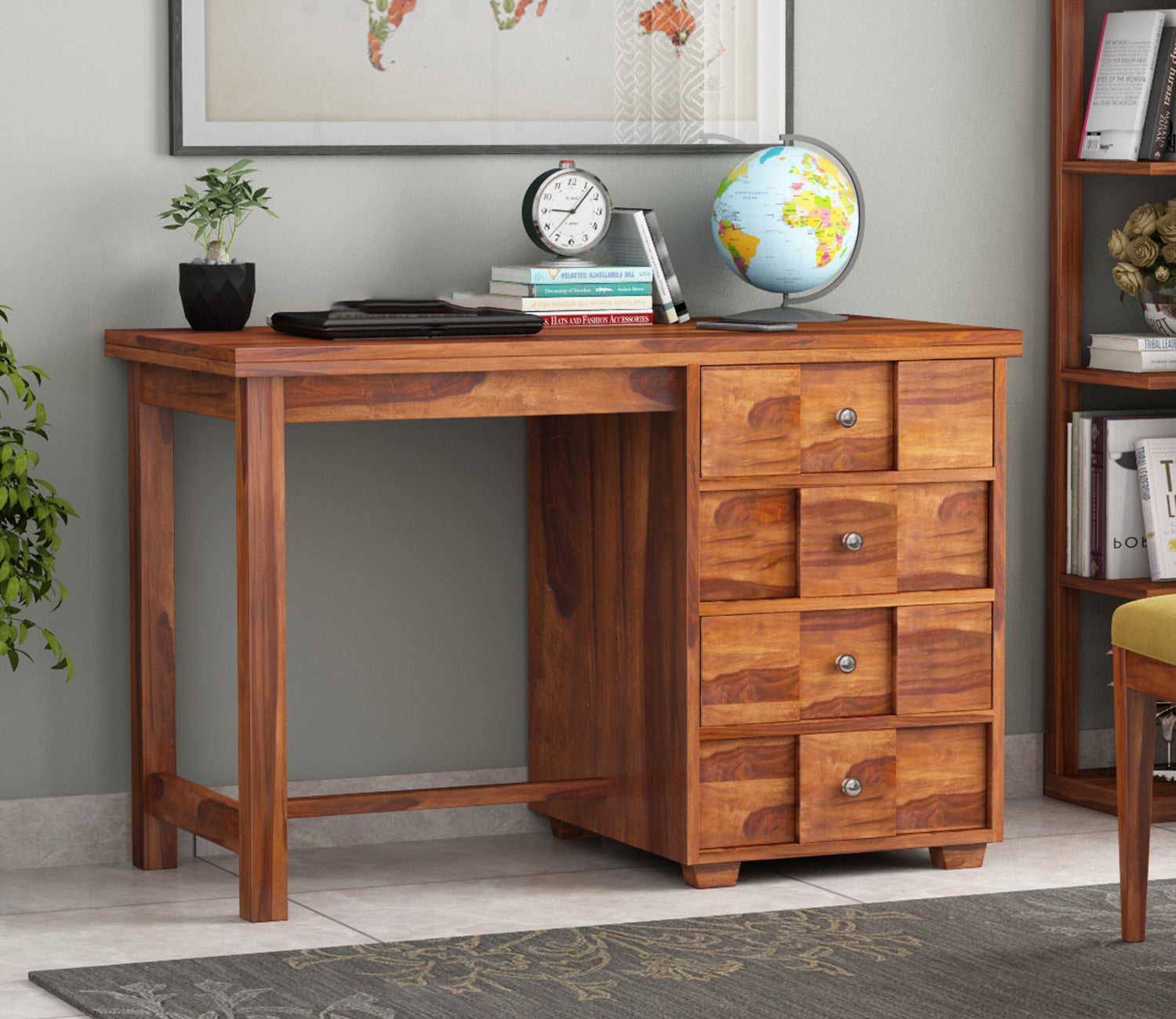 Aurora Sheesham Wood Study Table with Four Drawers