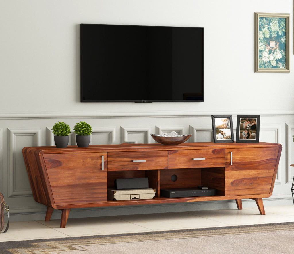Ariel Sheesham Wood Tv Unit with Cupboards Drawers and Shelve Storage