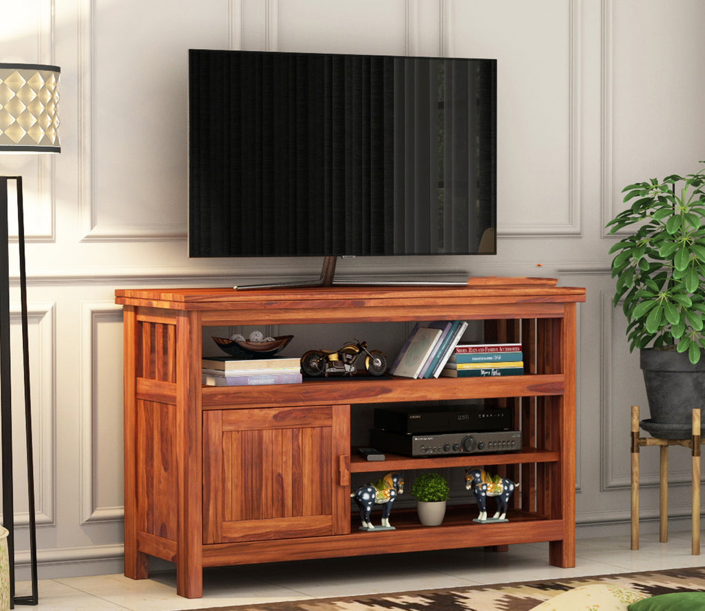 Lionel Sheesham Wood Tv Unit with Cabinet & Shelves