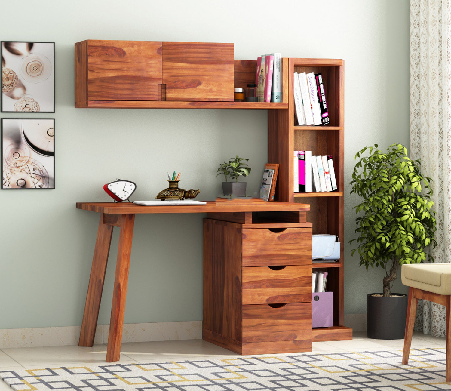 Harper Study Table With Three Drawers & Bookshelf