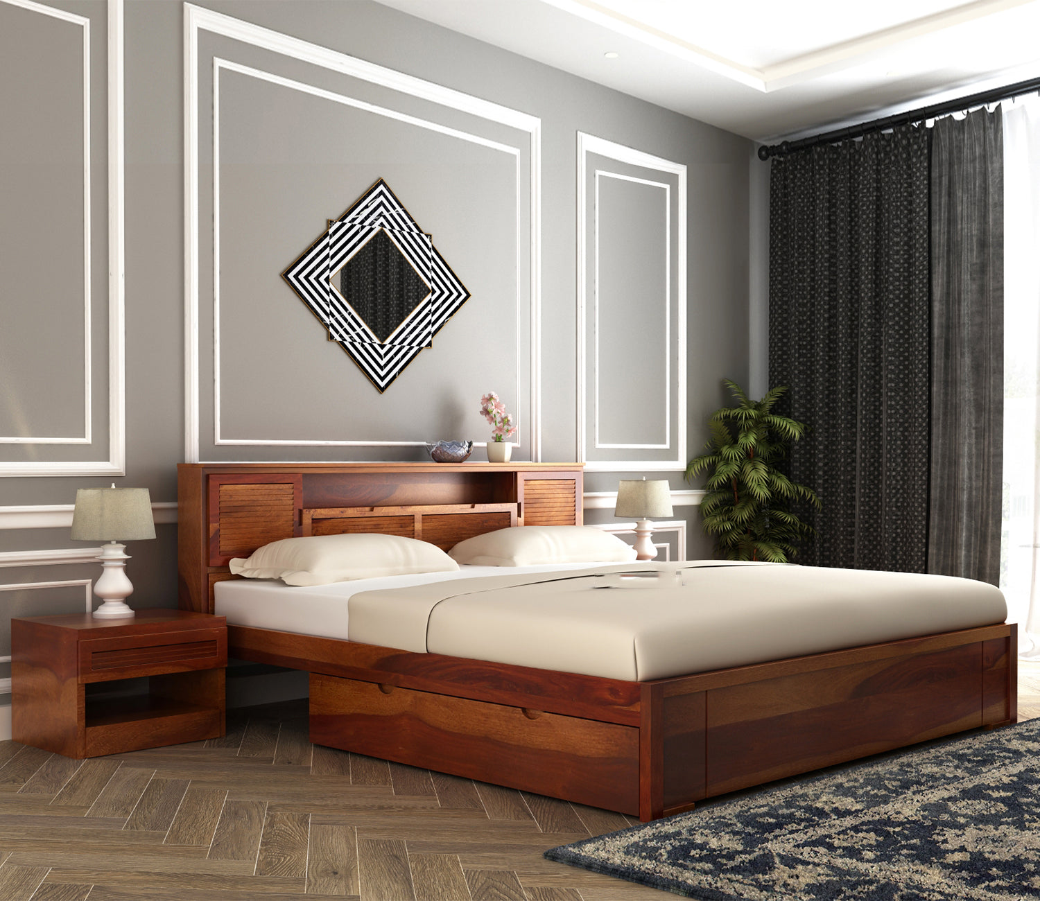 Atreus Sheesham Wood Bed With Storage Drawers