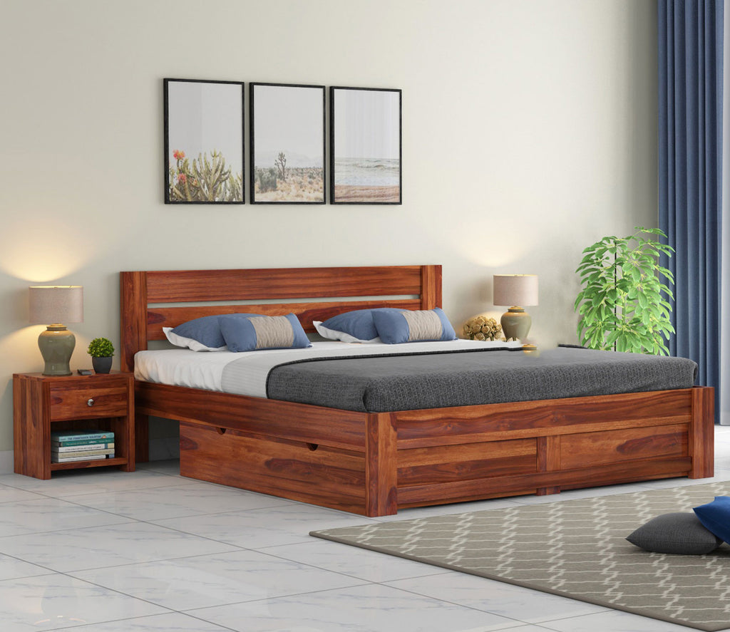 Sutton Sheesham Wood Bed With Drawer Storage