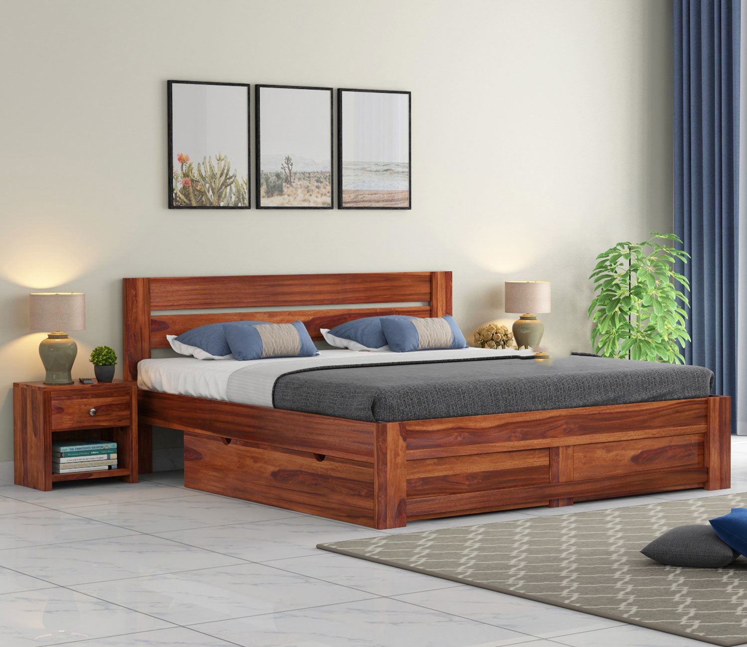 Sutton Sheesham Wood Bed With Drawer Storage