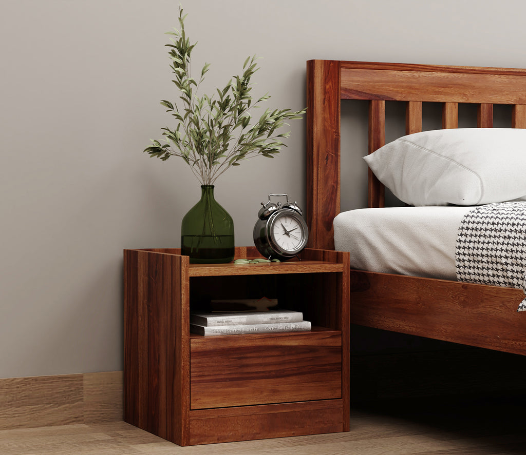 Sergio Sheesham Wood Bedside Table With Storage