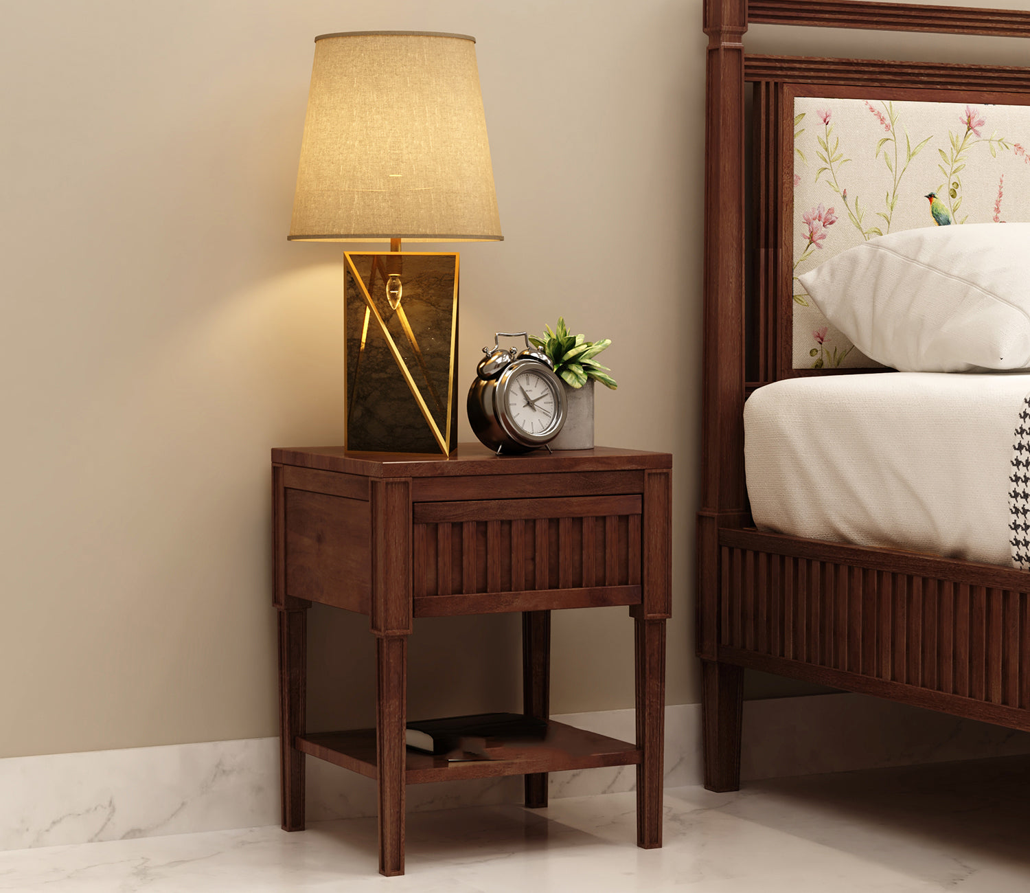 Mario Ash Wood Bedside Table With Storage