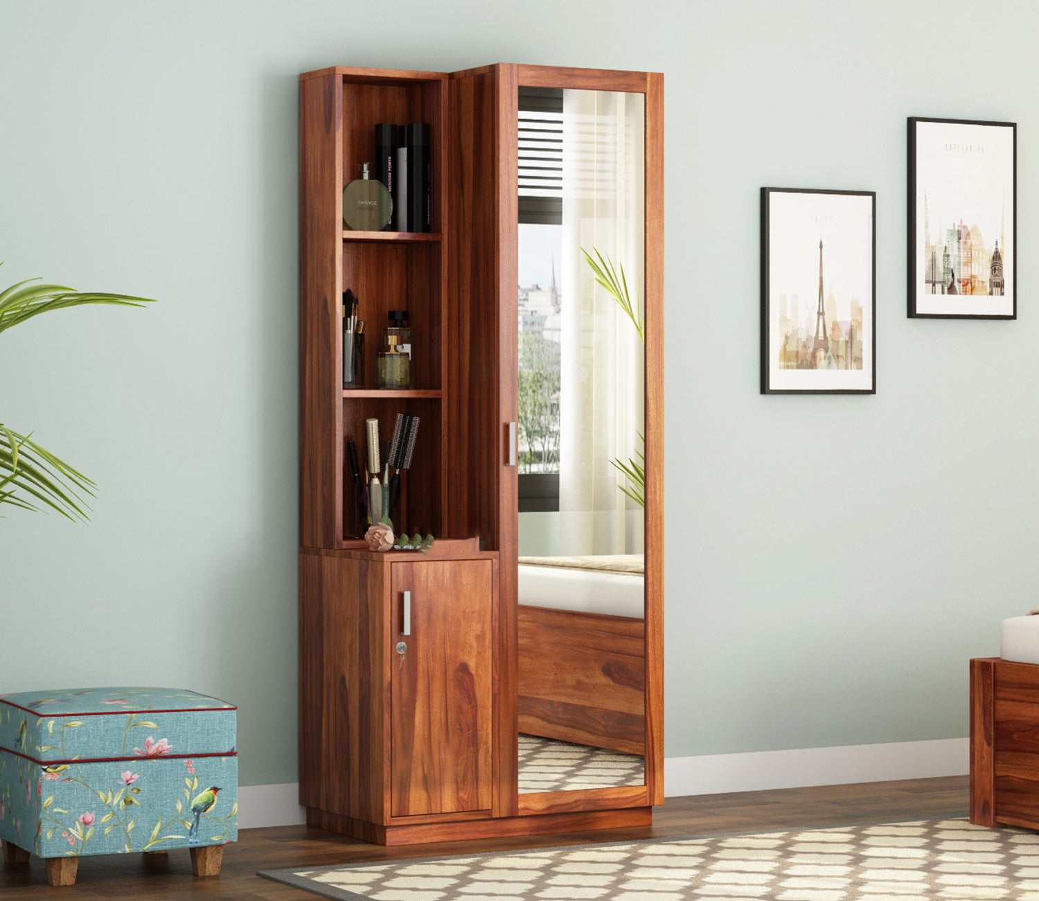 Sterling Sheesham Wood Dressing Table with Long Mirror and Storage