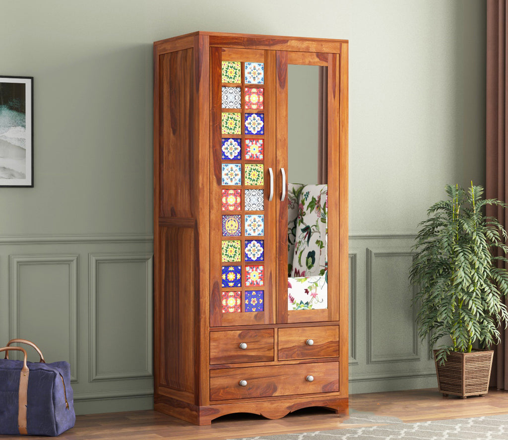Jaziel 2 Door Multi Utility Wardrobe with Mirror