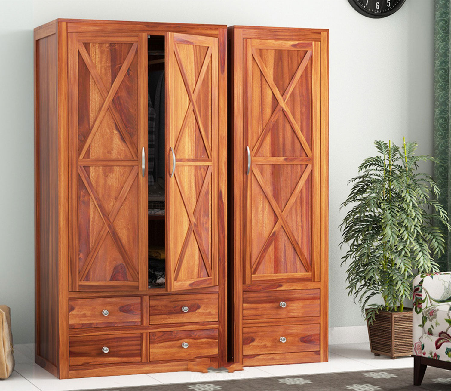 Leonel Sheesham Wood 3 Door Almirah