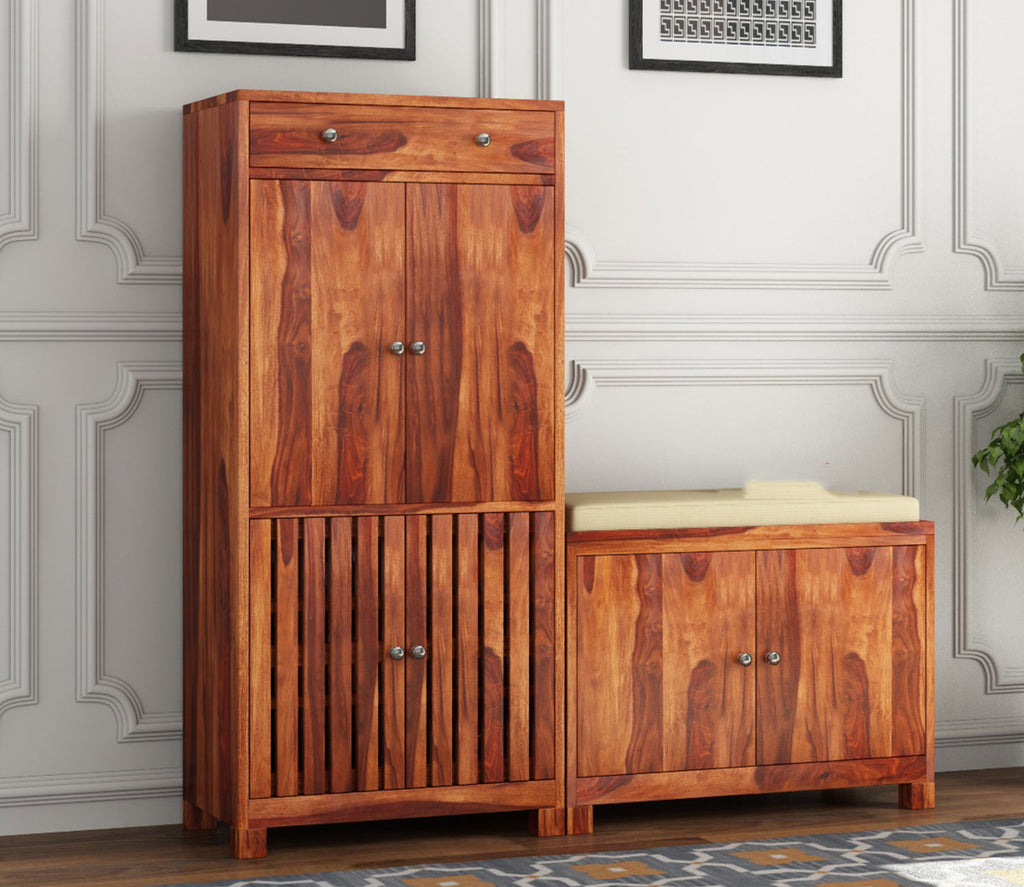 Finley Wood Shoe Rack With Seat