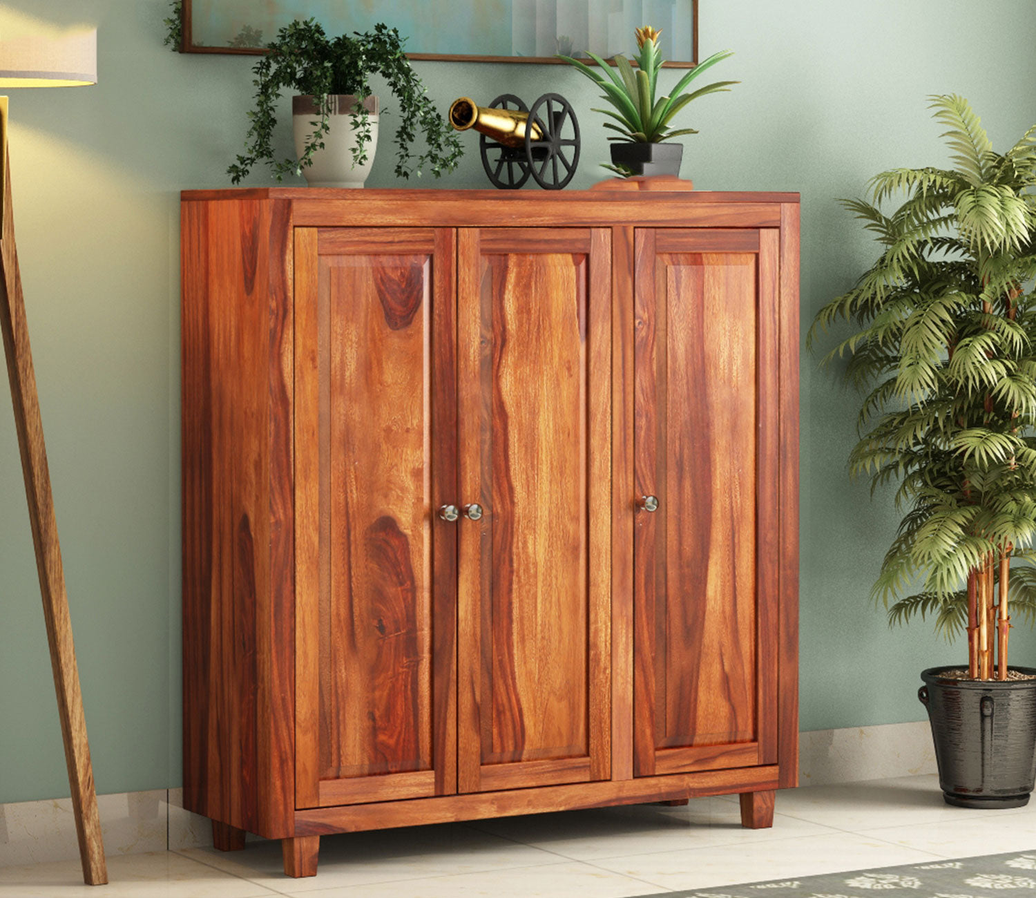Jaylen Sheesham Wood Shoe Cabinet With 32 Pair Capacity