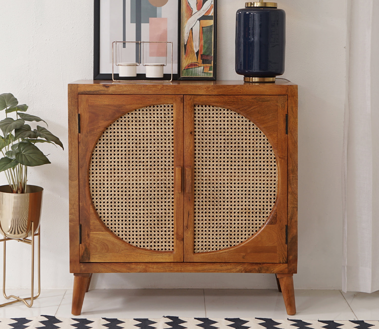 Steven 2 Door Mango Wood & Cane Door Cabinets and Sideboard