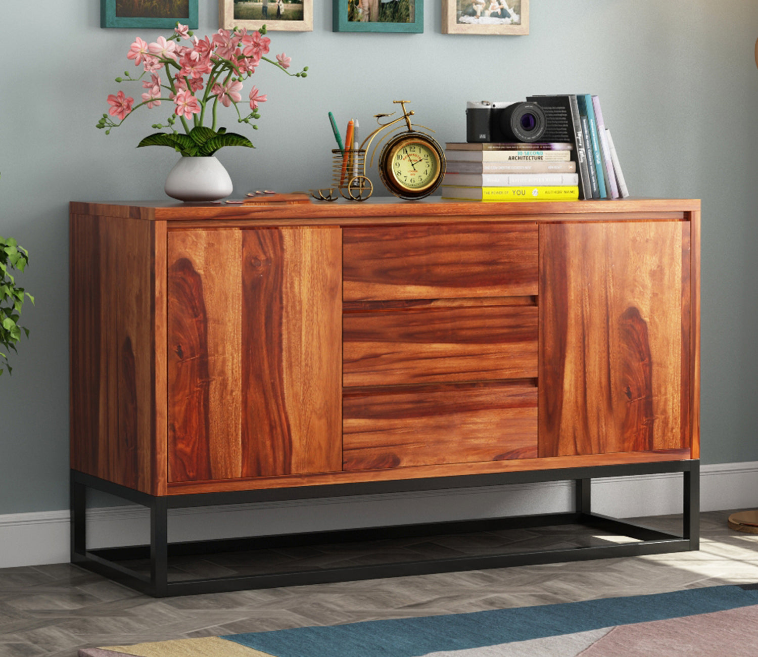 Louis Loft Three Drawer Sheesham wood Sideboard Cabinet