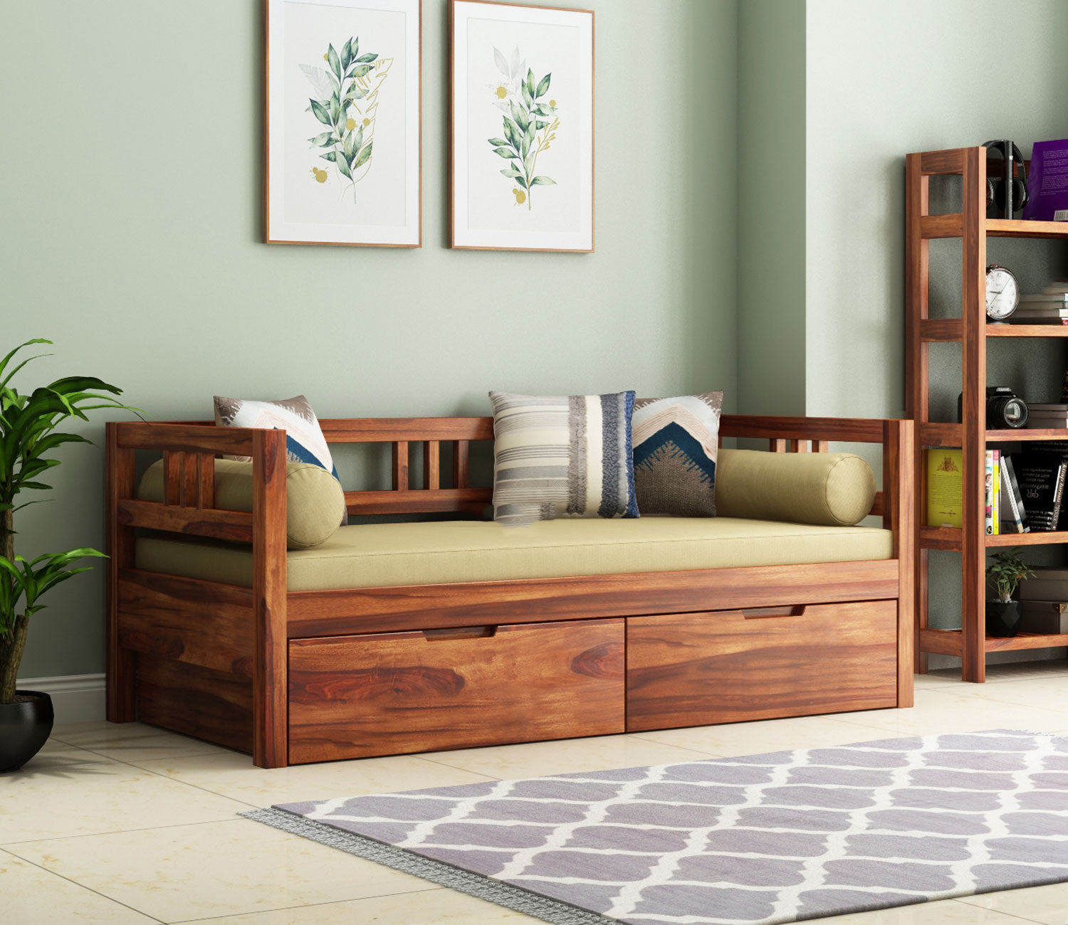 Ashton Sheesham Wood Sofa Cum Divan with Mattress