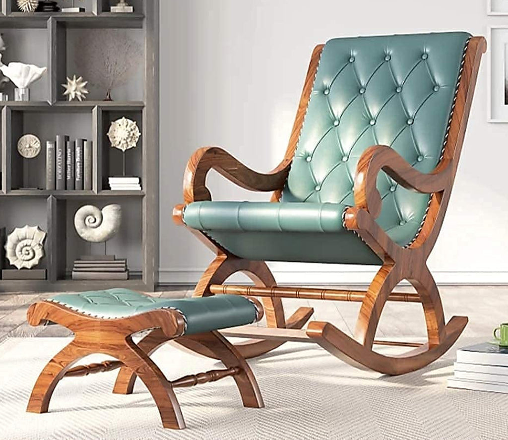 Amari Comfort Cushioned Leatherite Back With Seat Teak Wood Rocking Chair