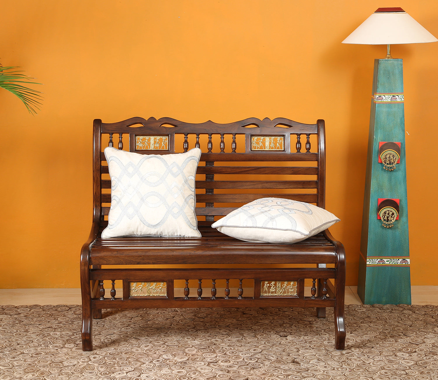 Emilio Double Seater with Striped Wood Pattern in Walnut Finish