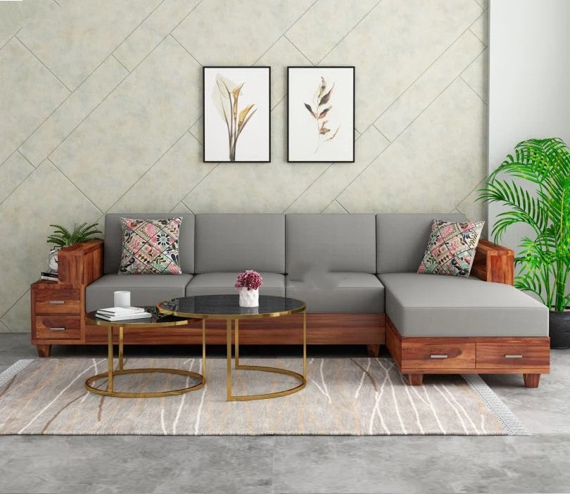 Corey L-Shaped 4 Seater Wooden Sofa