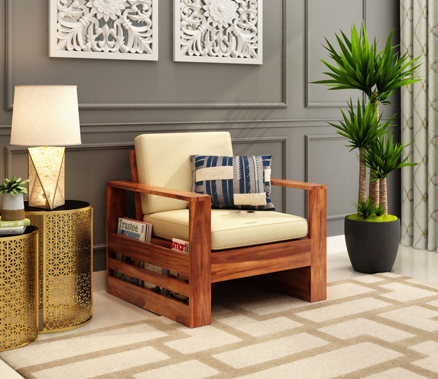 Leroy 5 Seater Wooden Sofa Set with Side Storage