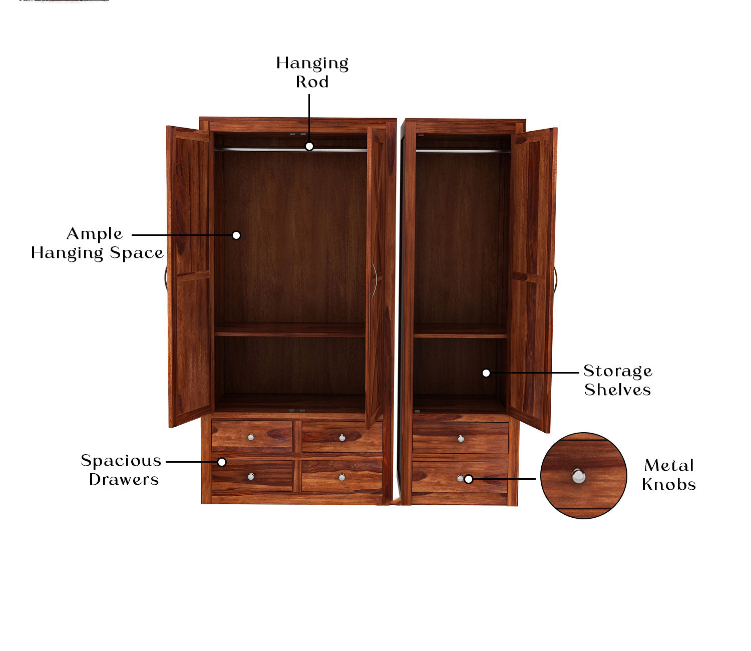 Leonel Sheesham Wood 3 Door Almirah