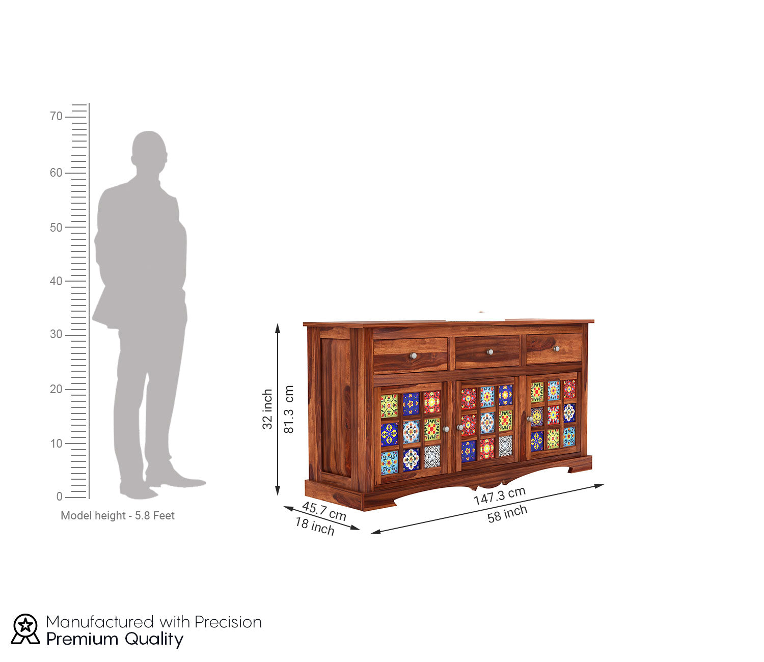 Phoenix Sheesham Wood Storage Cabinet Sideboard With Three Drawers