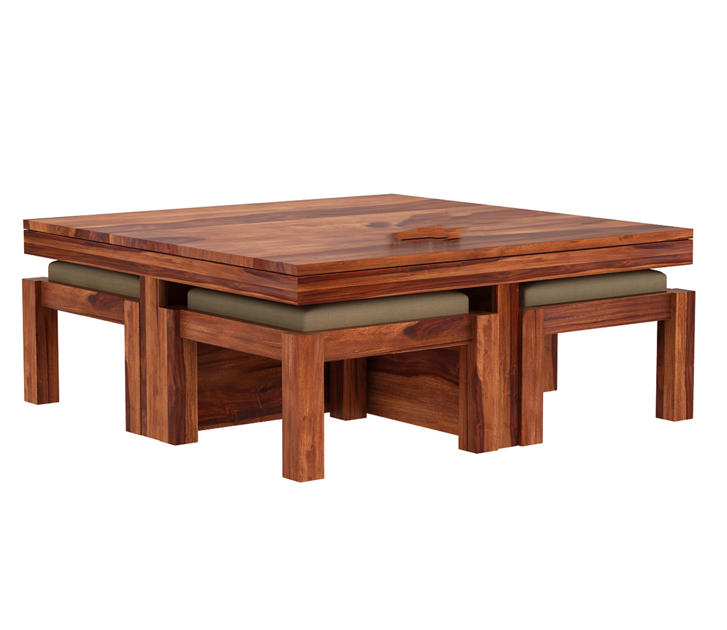 Kinsley Sheesham Wood Coffee Table with Four Cushioned Stools