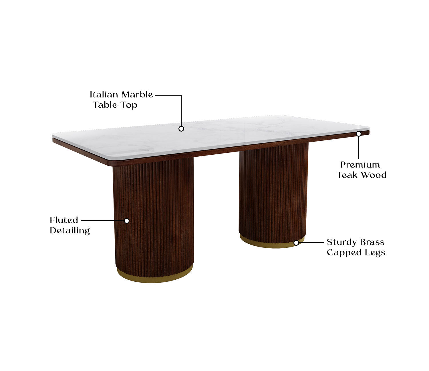 Sugarplum Marble Top Teak Wood 6 Seater Dining Table