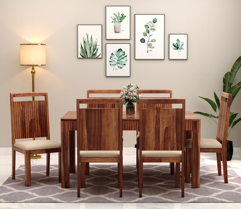 Dimitri 6 Seater Sheesham wood Dining Table Set with 6 Upholstery Chair