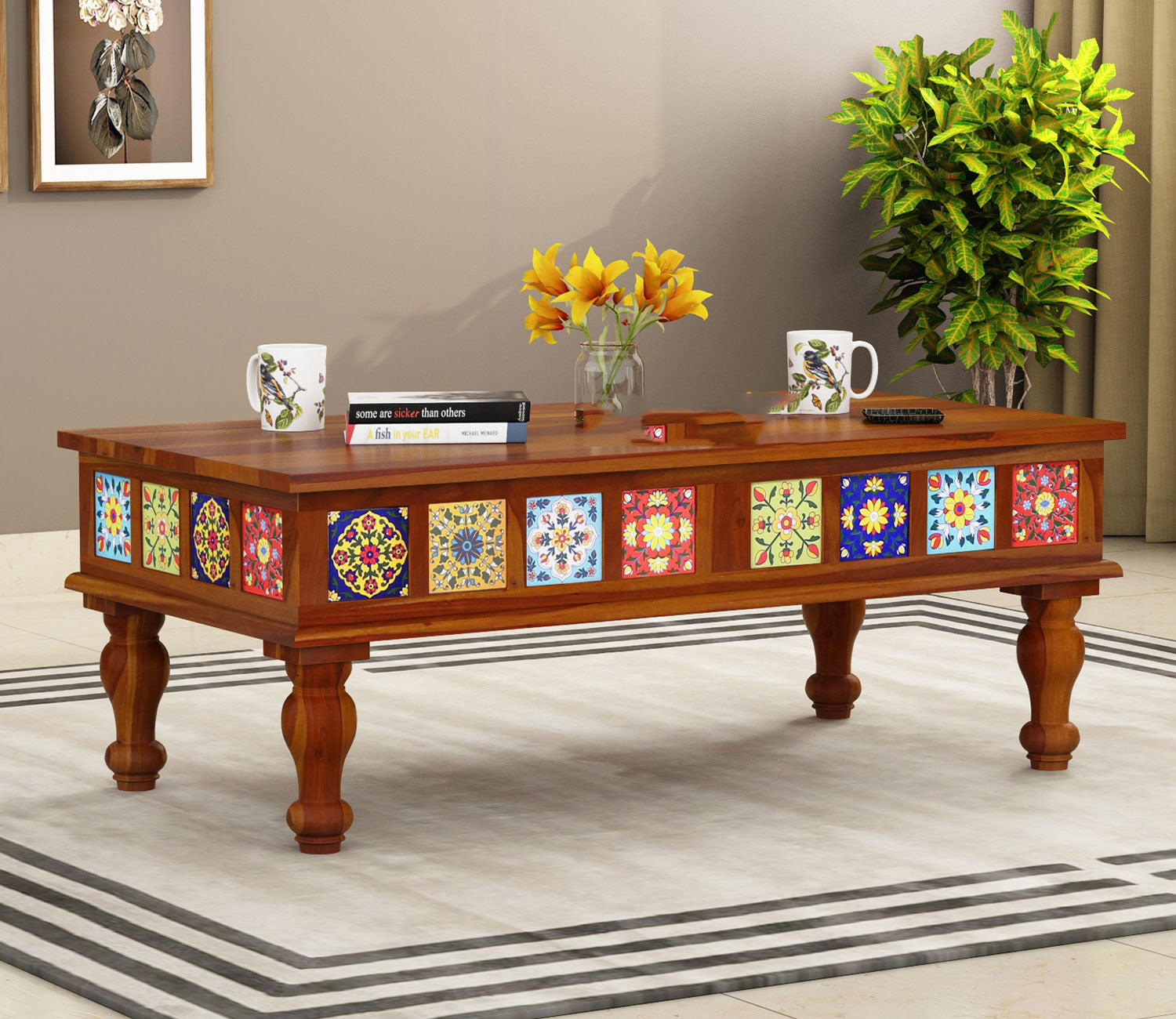 Allison Sheesham Wood Coffee Table with Ceramic Tiles