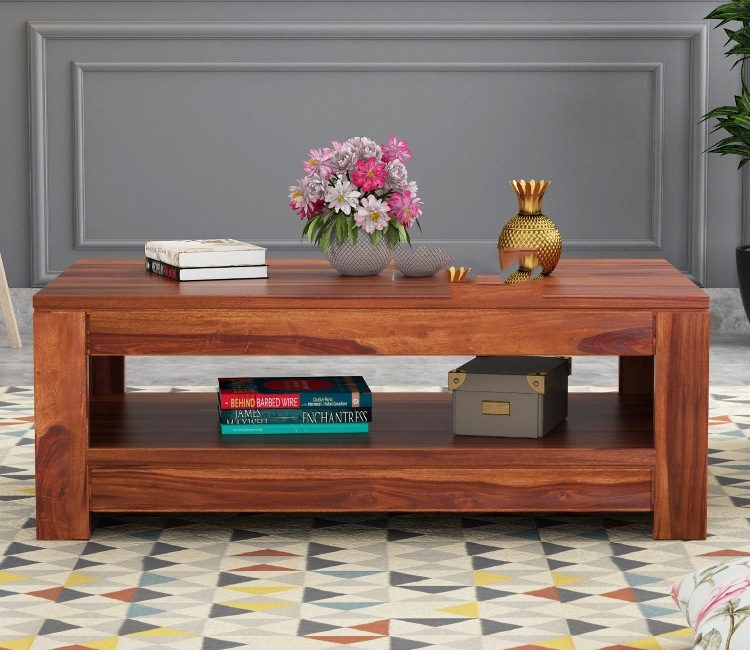 Aaliyah Sheesham Wood Coffee Table with Open Shelf Storage