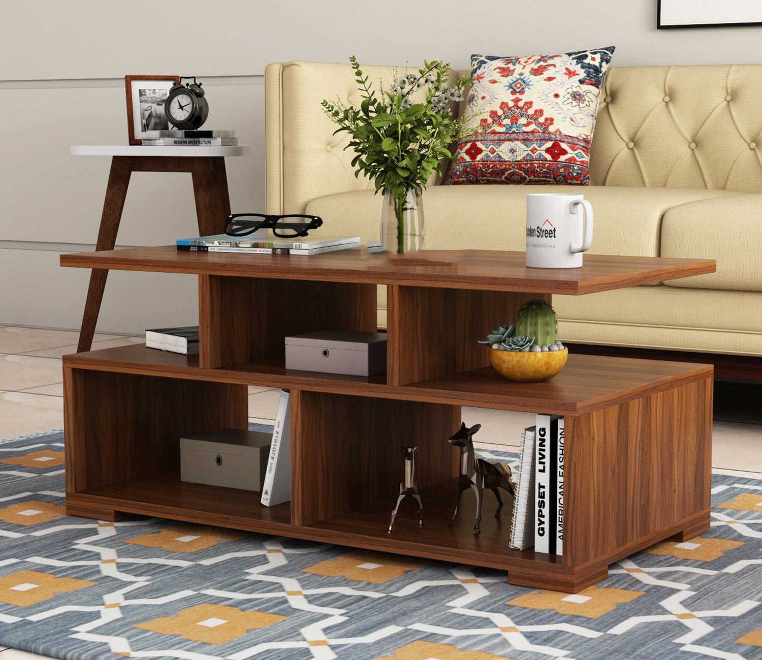 Eden Engineered Wood Coffee Table with Open Shelves