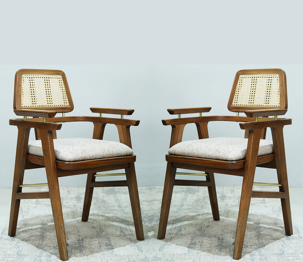 Josie Teak Wood Arm Chair with Cane - Set of 2