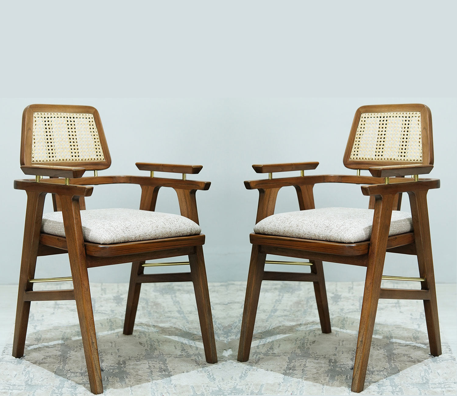 Josie Teak Wood Arm Chair with Cane - Set of 2