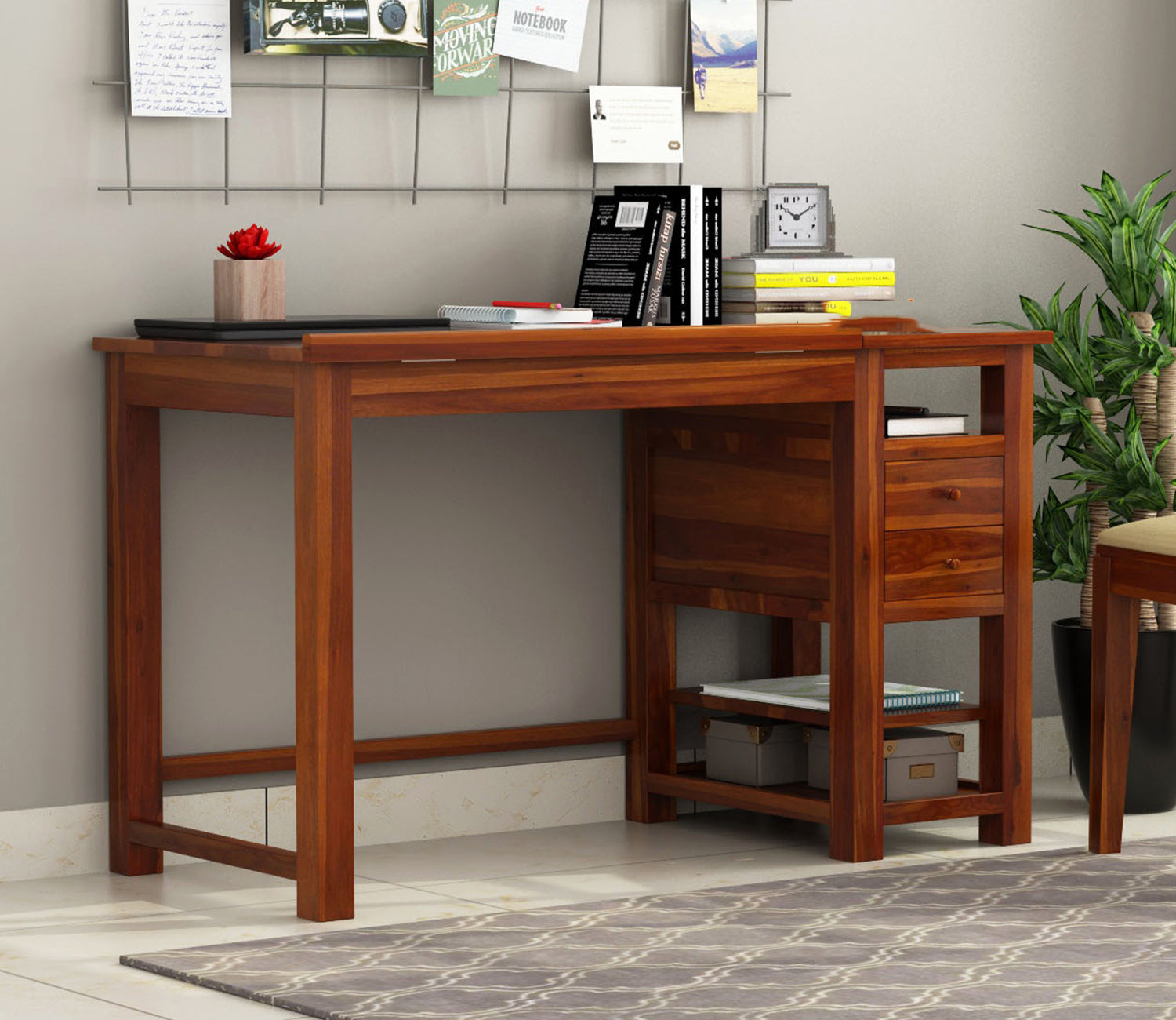 Penelope Study Cum Drafting Table with Drawer and Open Shelves