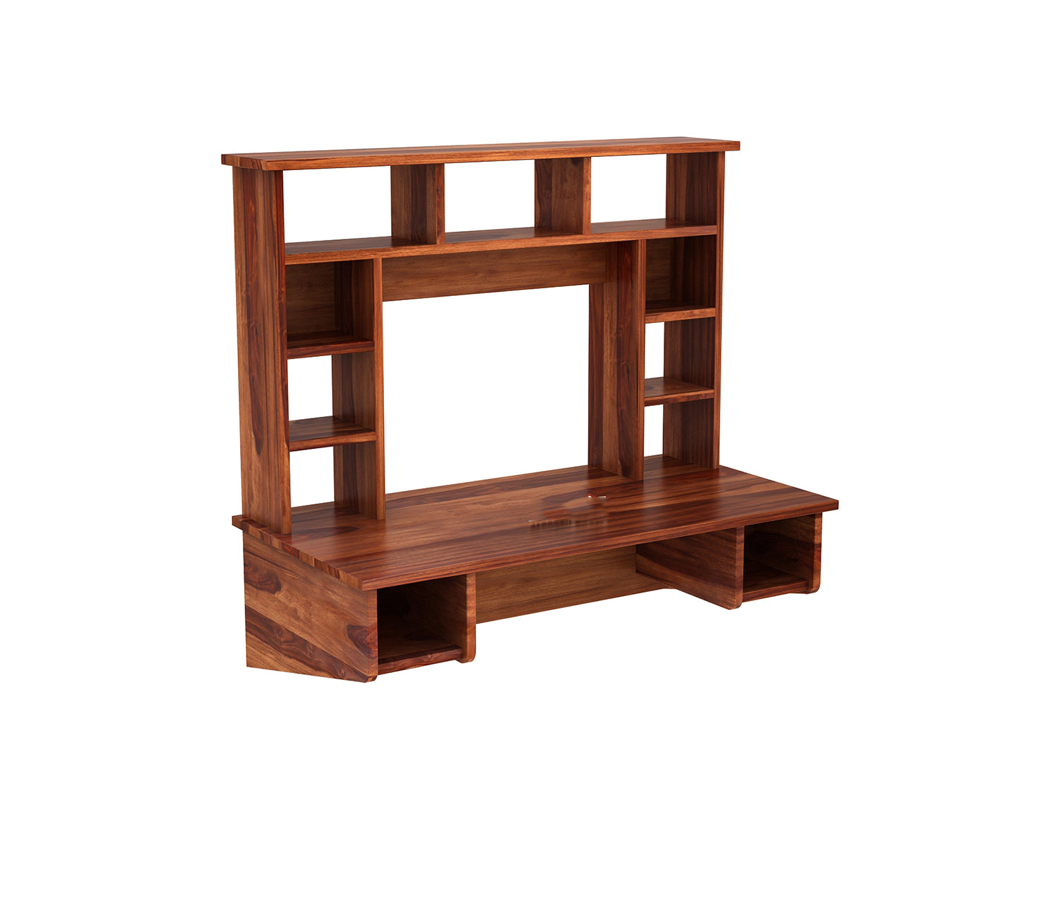 Lily Sheesham Wood Wall Mounted Study Table with Open Shelves