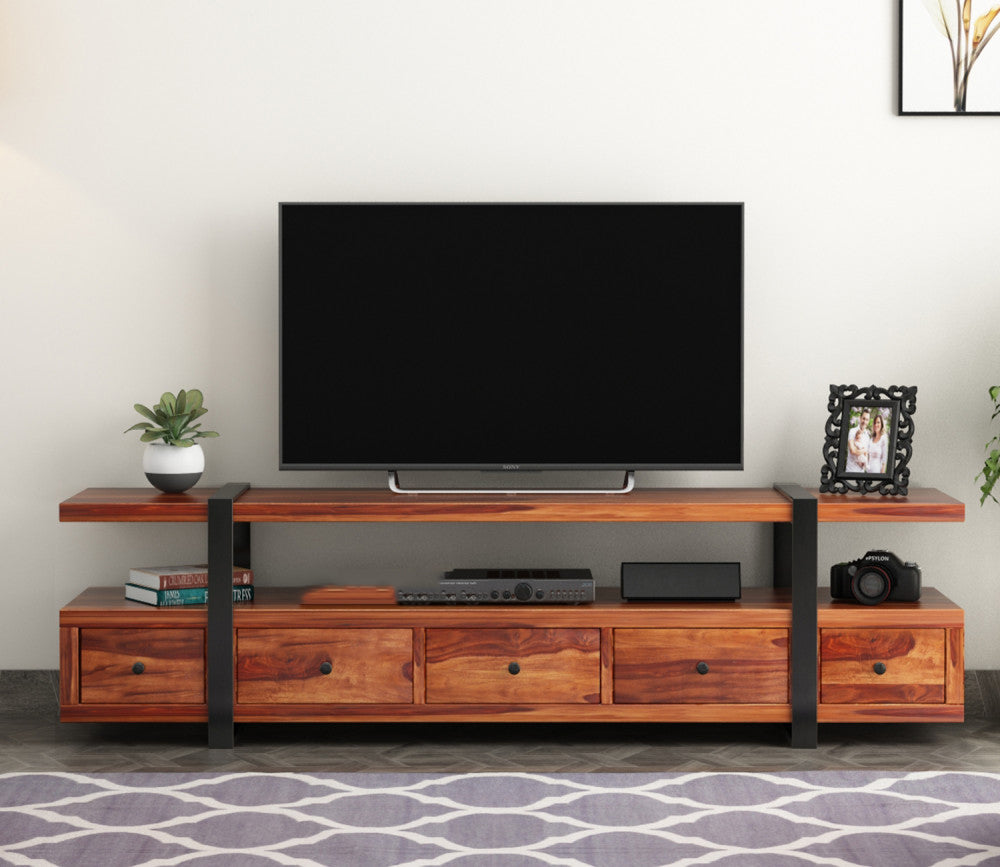 Rodrigo Sheesham Wood Tv Unit with Five Pull Out Drawers