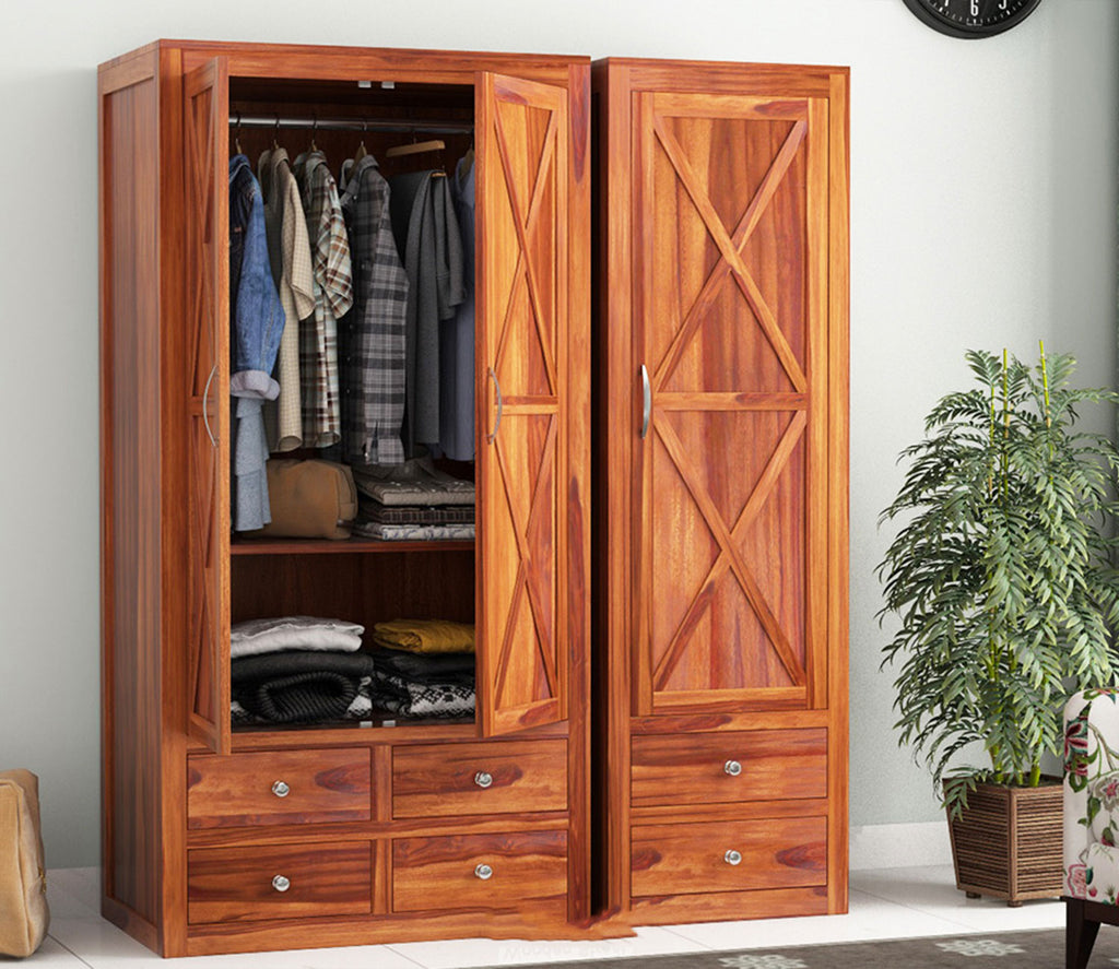 Leonel Sheesham Wood 3 Door Almirah
