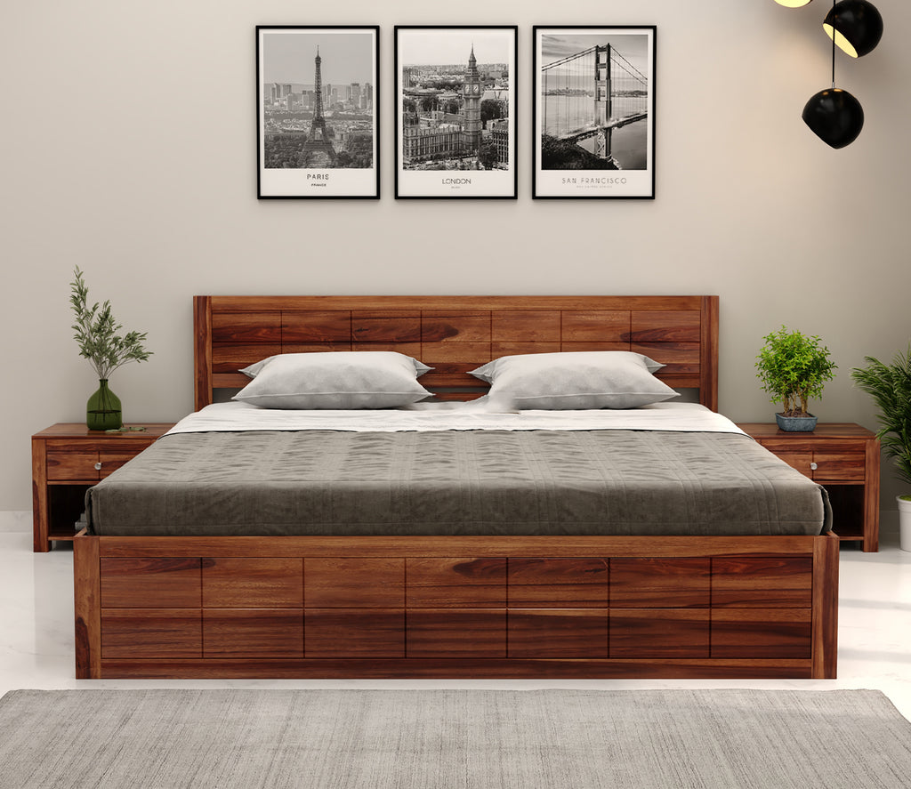 Tripp Sheesham Wood Bed With Box Storage