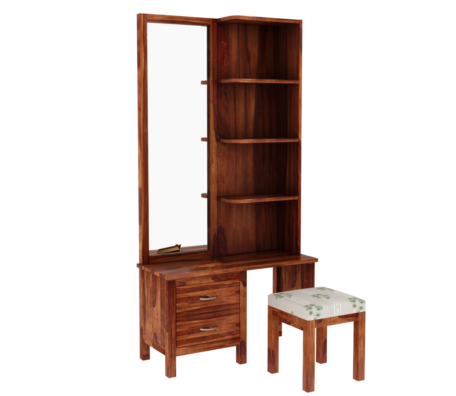 Kameron Sheesham Wood Dressing Table with Storage Drawers and Stool