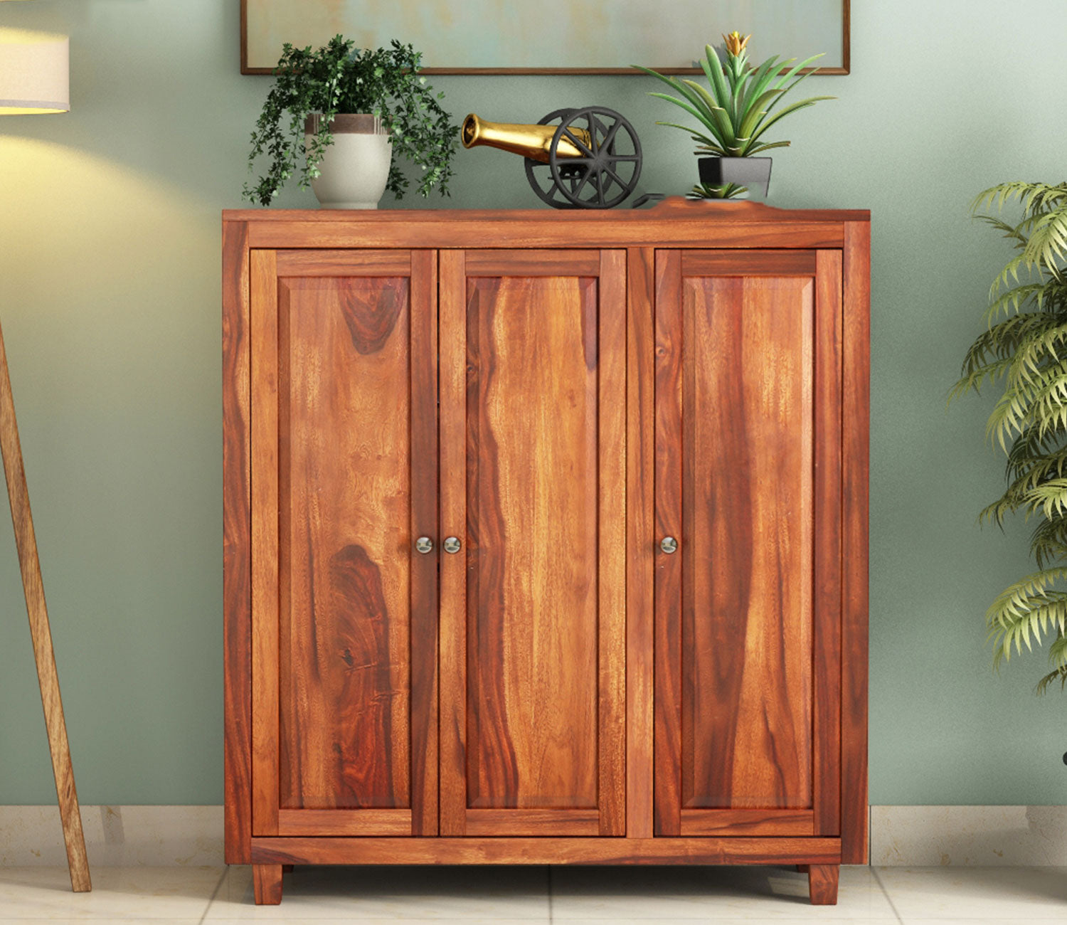 Jaylen Sheesham Wood Shoe Cabinet With 32 Pair Capacity