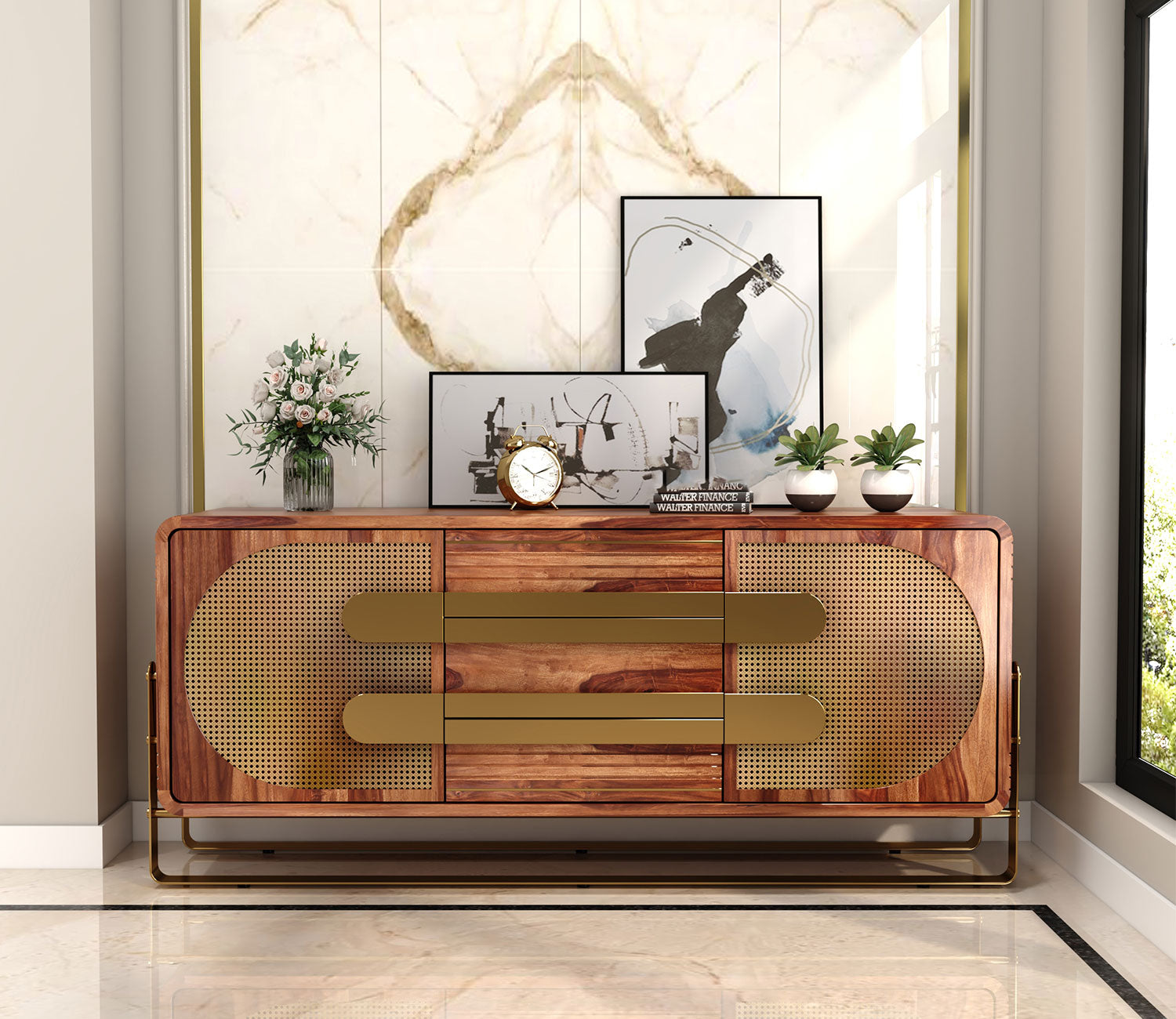 Crew Sheesham wood Designer Cabinet and Sideboard with Cane