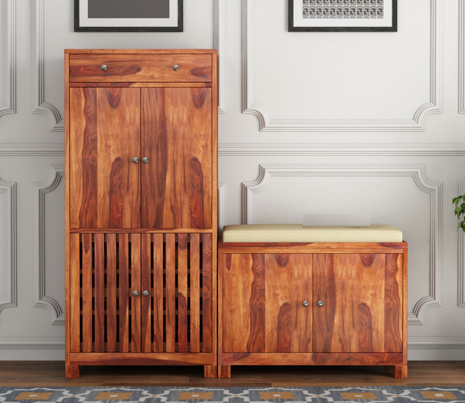 Finley Wood Shoe Rack With Seat