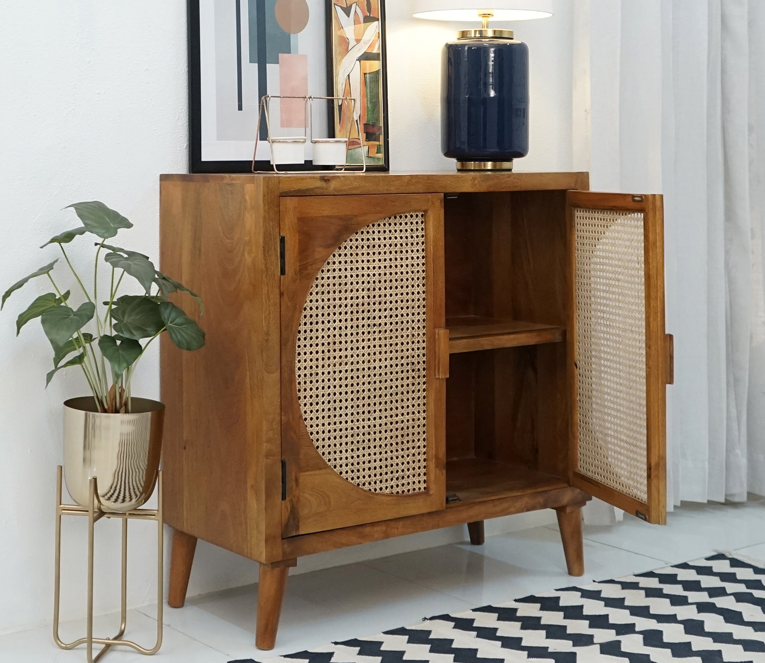 Steven 2 Door Mango Wood & Cane Door Cabinets and Sideboard