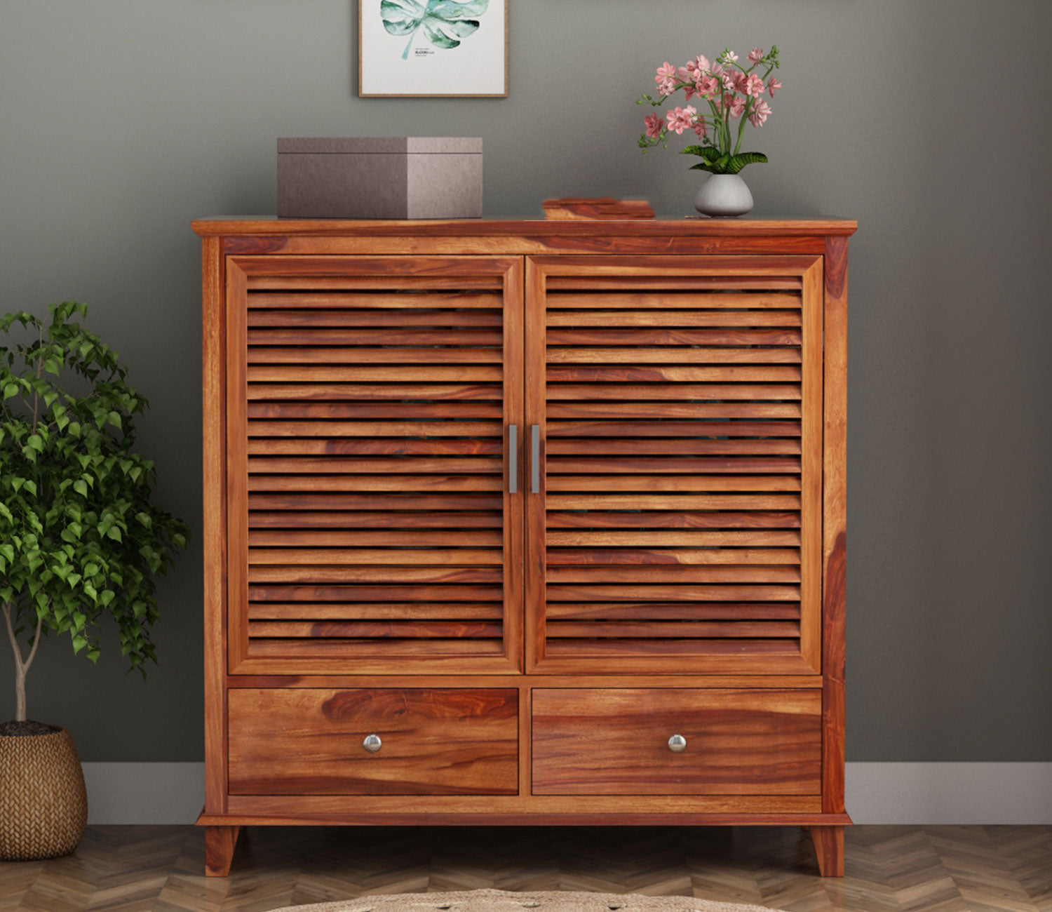 Kaleb Sheesham Wood Shoe Cabinet With Storage Drawers